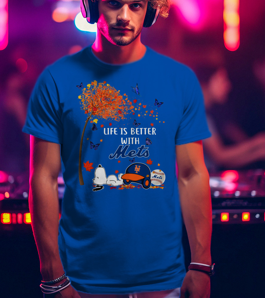 Life Is Better With Mets Autumn Baseball Joy And Cartoon Charm T-Shirt