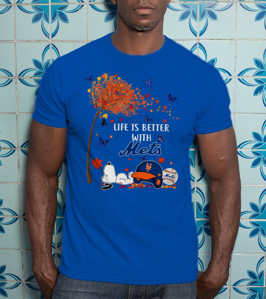 Life Is Better With Mets Autumn Baseball Joy And Cartoon Charm T-Shirt