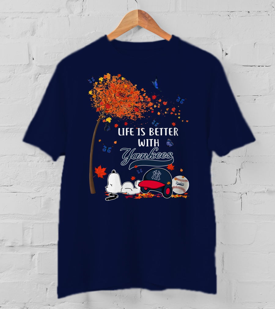 Life Is Better With Yankees Autumn Vibes Snoopy Baseball T-Shirt