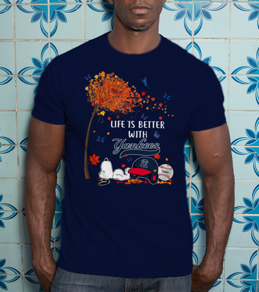 Life Is Better With Yankees Autumn Vibes Snoopy Baseball T-Shirt