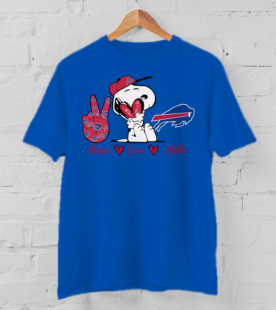 Peace Love Buffalo Bills Snoopy Holding Hearts T-Shirt