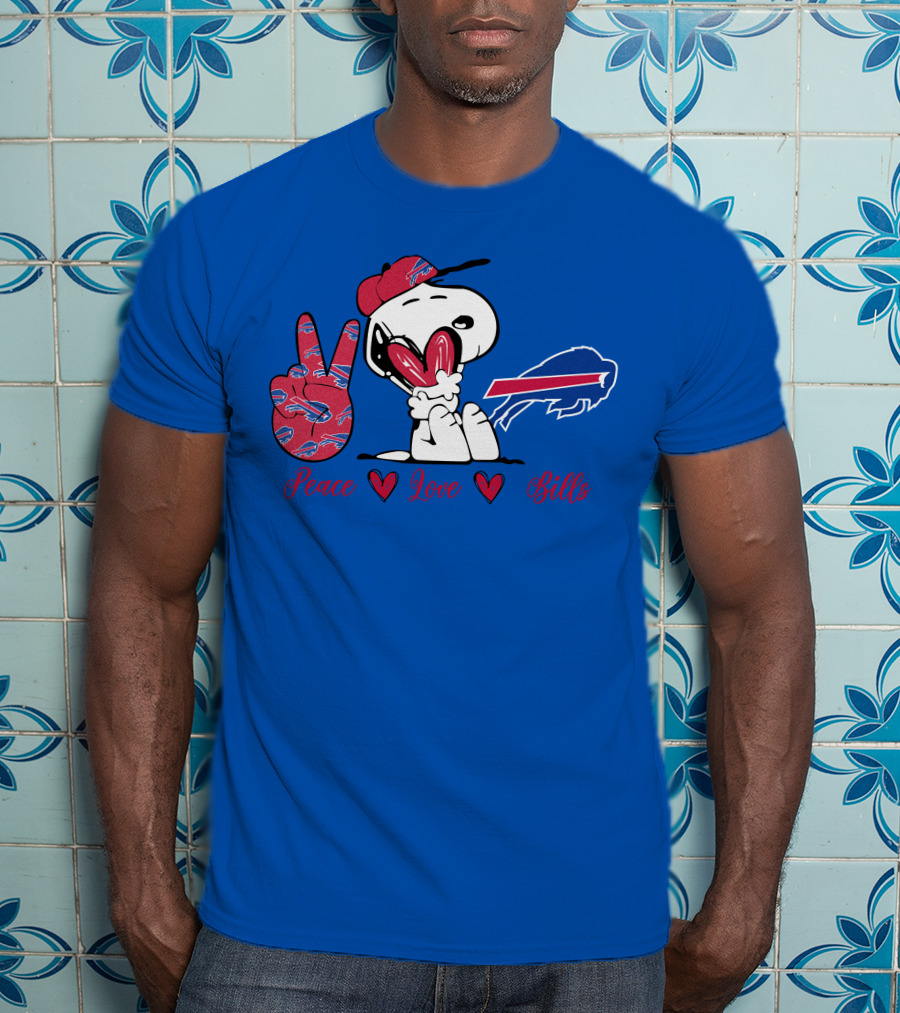Peace Love Buffalo Bills Snoopy Holding Hearts T-Shirt