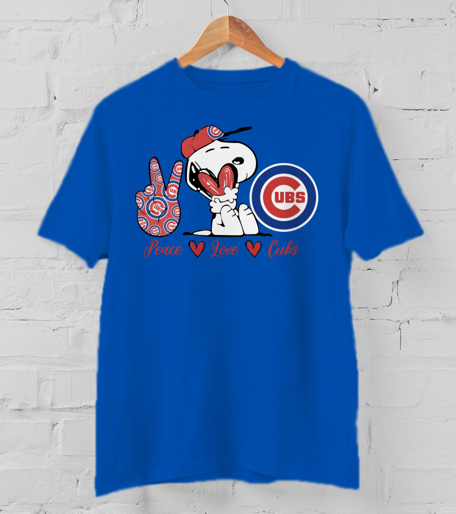 Peace Love Cubs Snoopy Chicago Cubs Baseball T-Shirt