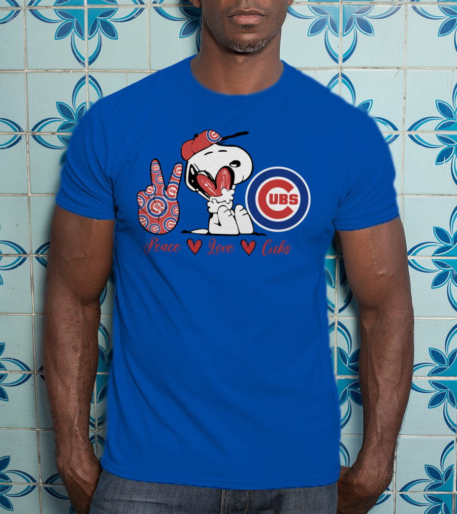 Peace Love Cubs Snoopy Chicago Cubs Baseball T-Shirt