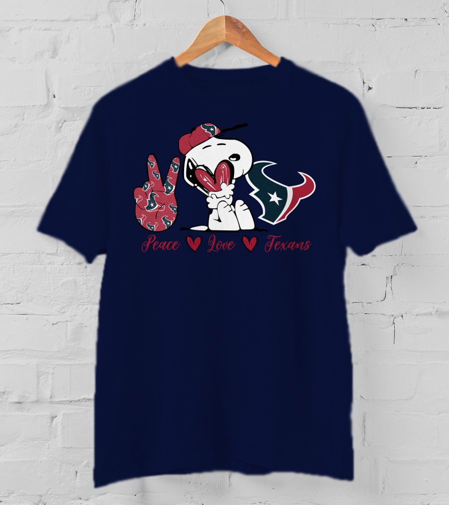 Snoopy Peace Love Houston Texans Football Fan T-Shirt