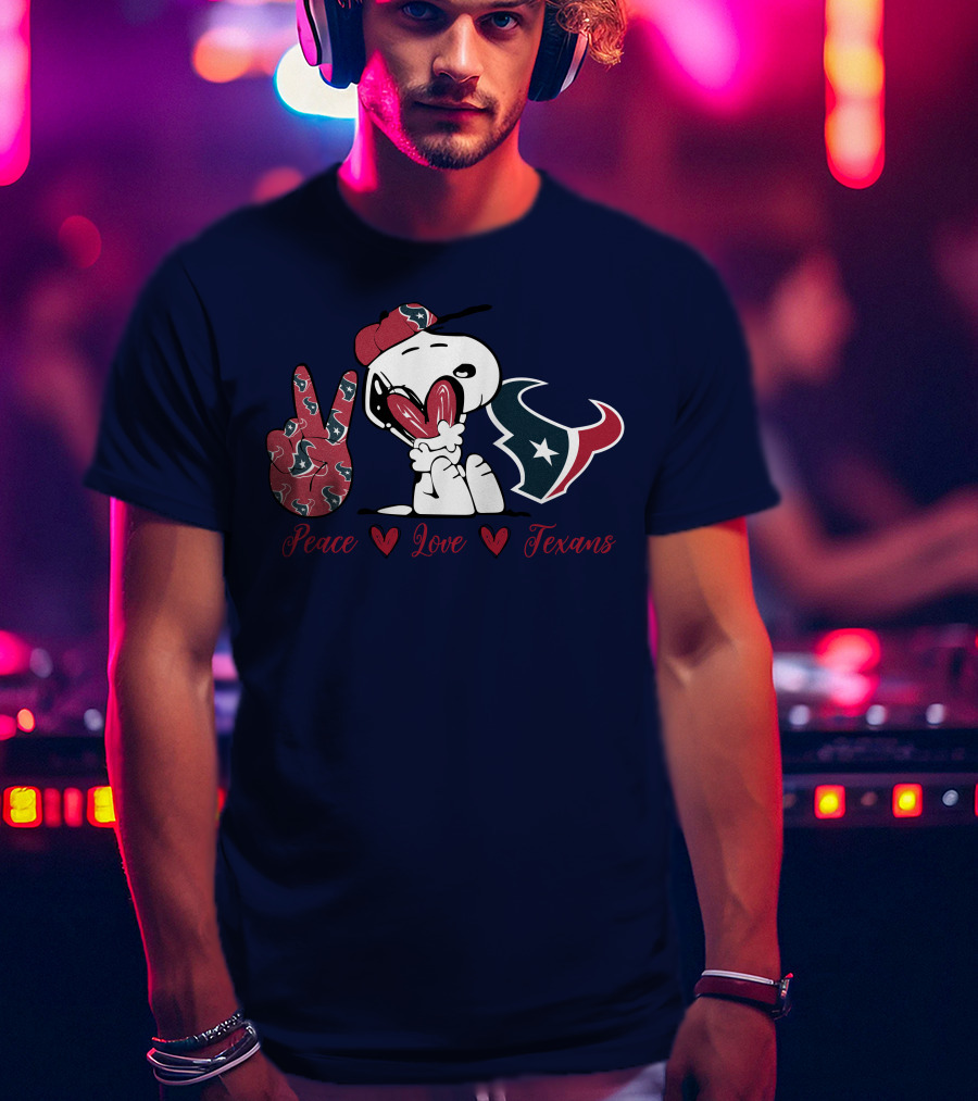 Snoopy Peace Love Houston Texans Football Fan T-Shirt