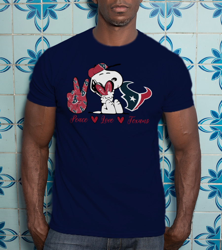 Snoopy Peace Love Houston Texans Football Fan T-Shirt