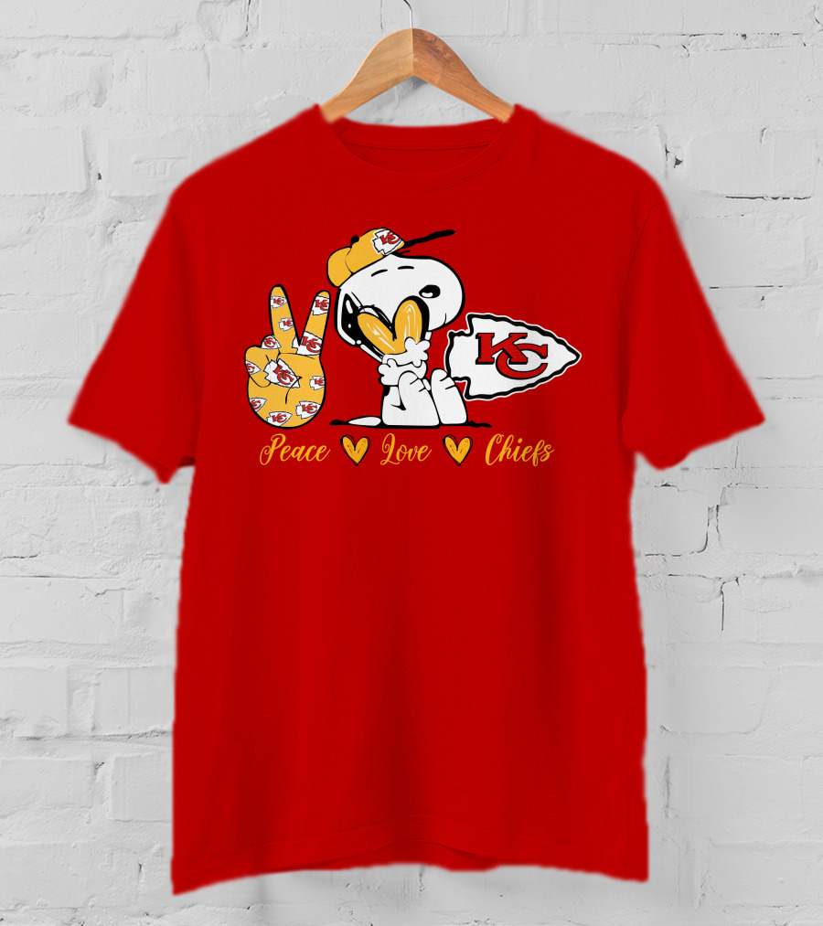 Peace Love Kansas City Chiefs Snoopy Nfl Emojis T-Shirt