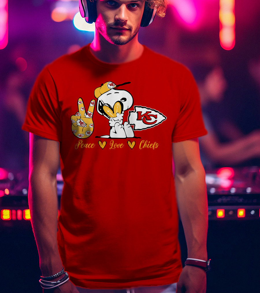 Peace Love Kansas City Chiefs Snoopy Nfl Emojis T-Shirt