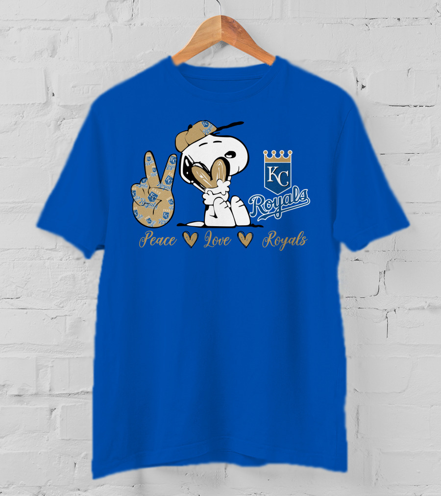 Snoopy Wearing Kansas City Royals Cap Peace Love Royals T-Shirt