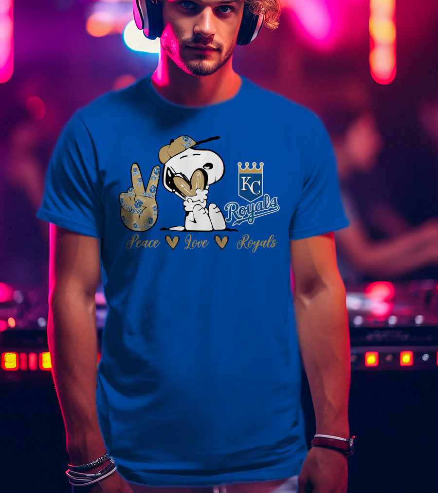 Snoopy Wearing Kansas City Royals Cap Peace Love Royals T-Shirt