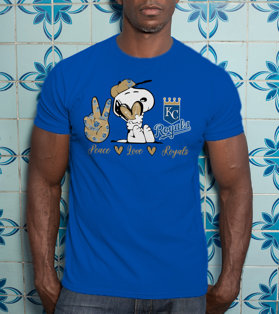 Snoopy Wearing Kansas City Royals Cap Peace Love Royals T-Shirt