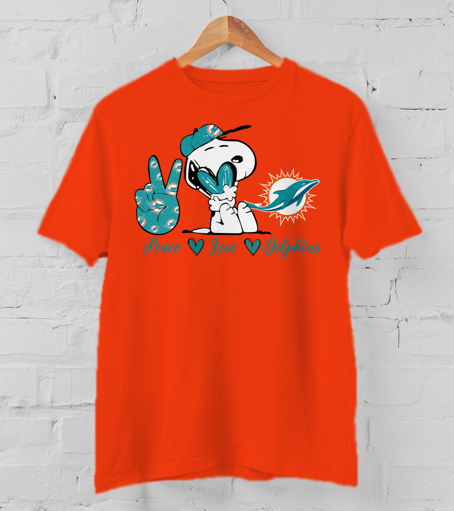 Peace Love Miami Dolphins Snoopy Fan T-Shirt
