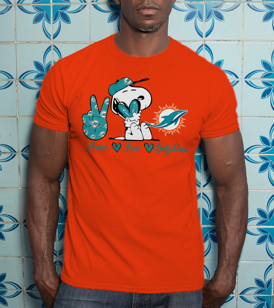 Peace Love Miami Dolphins Snoopy Fan T-Shirt