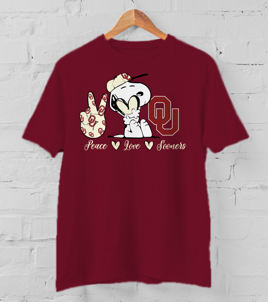 Peace Love Oklahoma Sooners Snoopy Ou T-Shirt