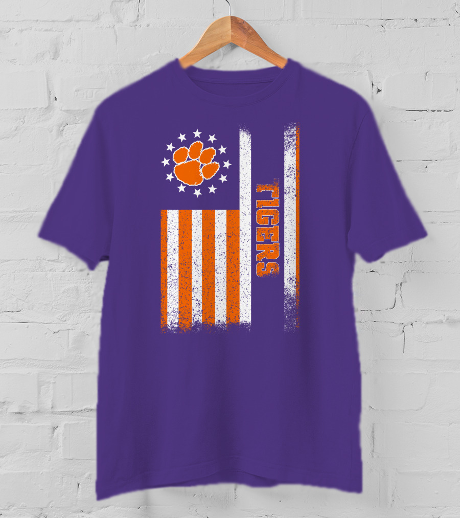 Clemson Tigers American Flag Paw Print T-Shirt