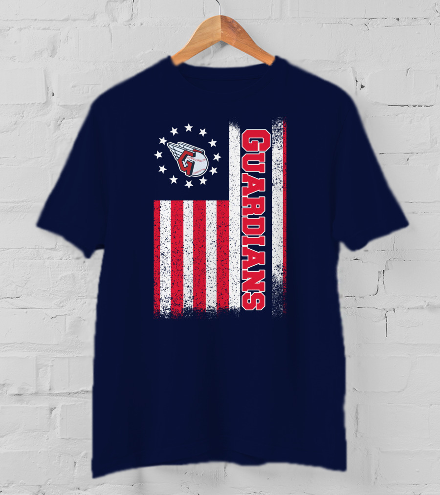 Cleveland Guardians American Flag Logo Winged Baseball Stars T-Shirt
