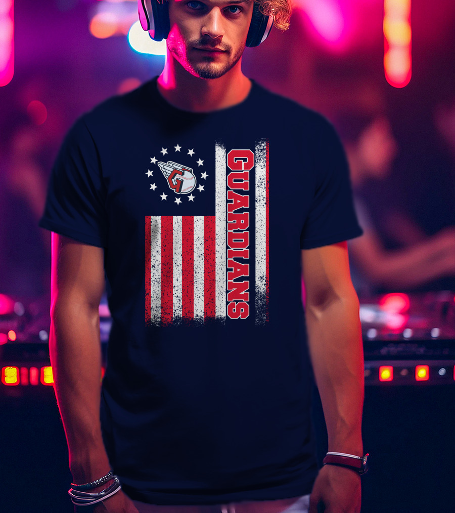 Cleveland Guardians American Flag Logo Winged Baseball Stars T-Shirt