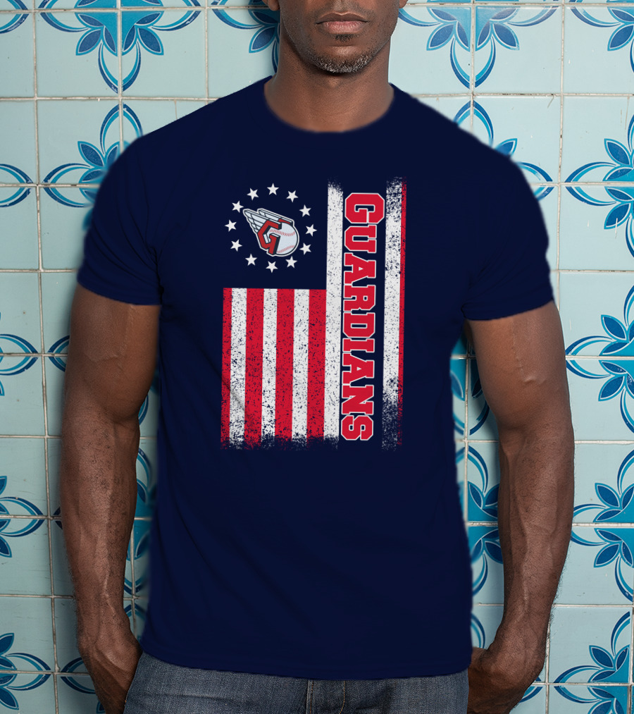 Cleveland Guardians American Flag Logo Winged Baseball Stars T-Shirt
