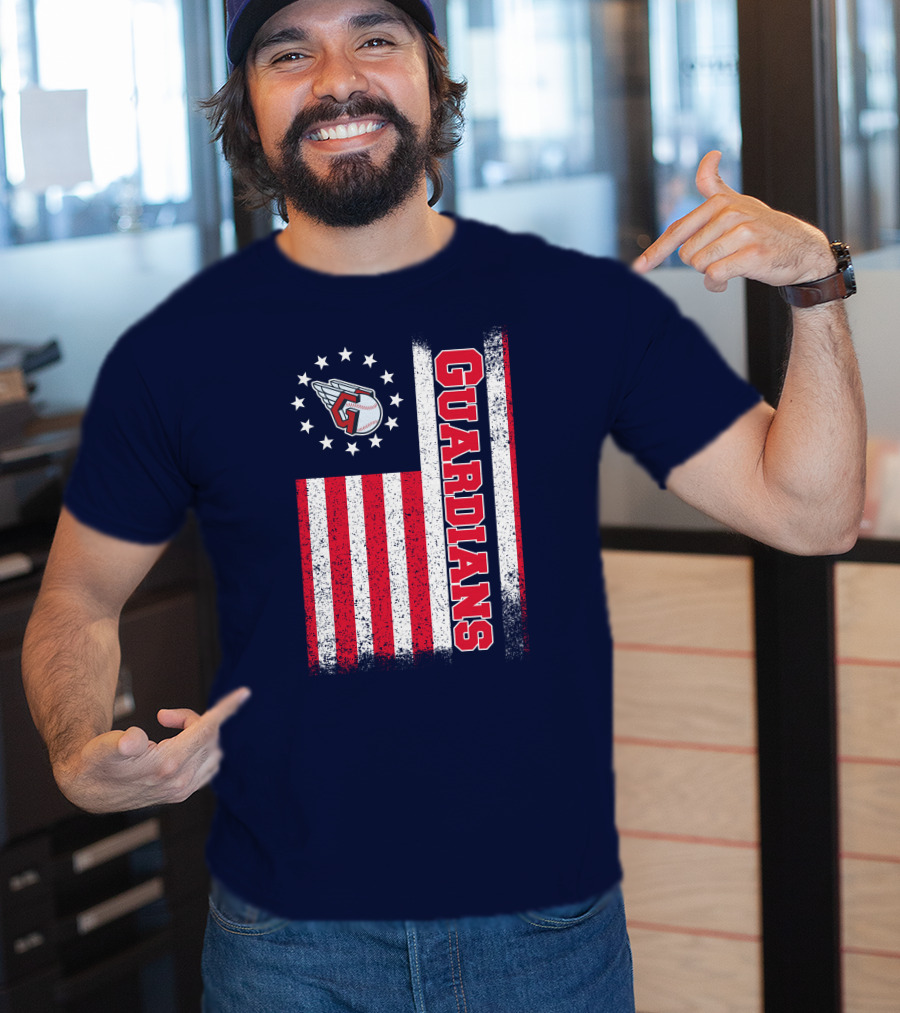 Cleveland Guardians American Flag Logo Winged Baseball Stars T-Shirt