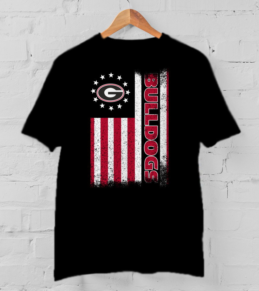Georgia Bulldogs American Flag Design With G Logo And Vertical Bulldogs T-Shirt