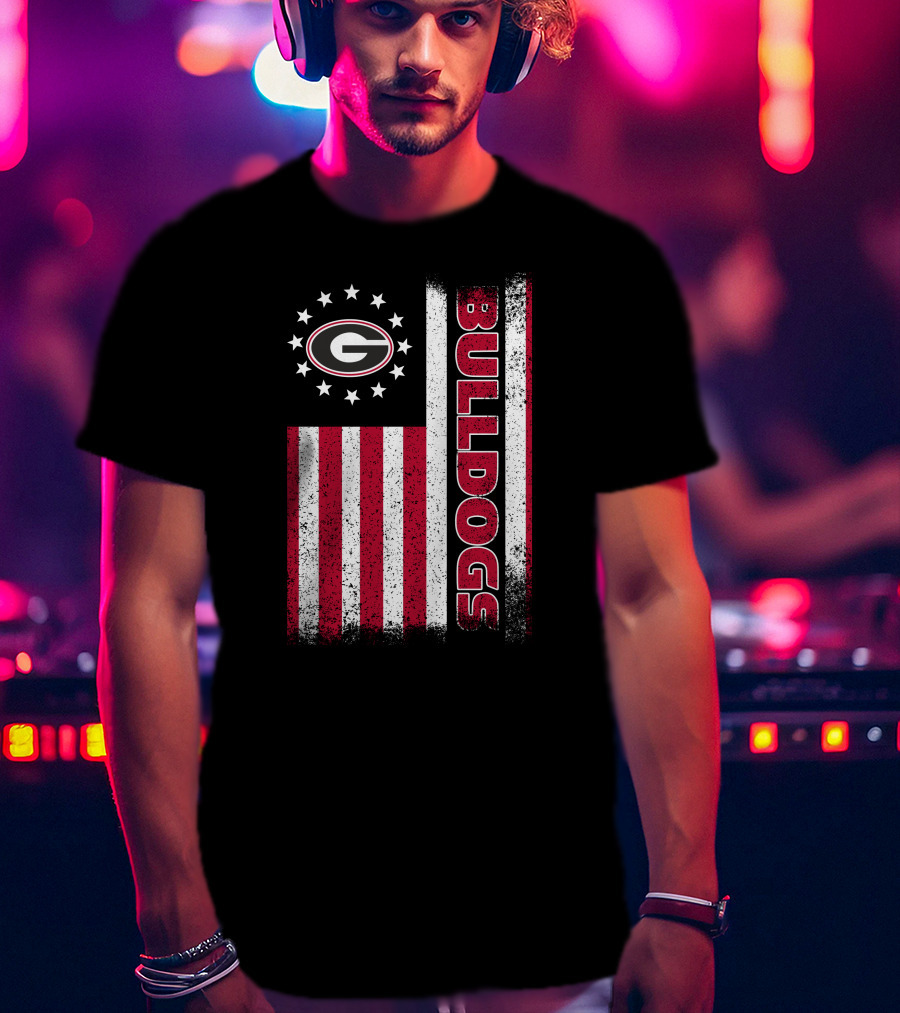 Georgia Bulldogs American Flag Design With G Logo And Vertical Bulldogs T-Shirt