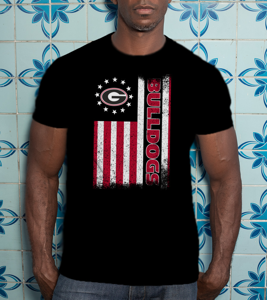 Georgia Bulldogs American Flag Design With G Logo And Vertical Bulldogs T-Shirt