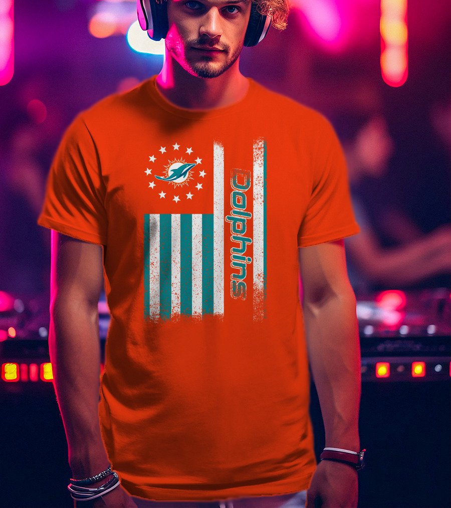 Miami Dolphins American Flag Dolphins Logo Stars T-Shirt