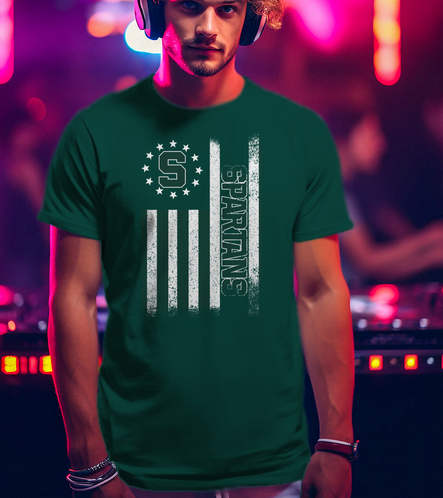 Michigan State Spartans S Logo Flag T-Shirt
