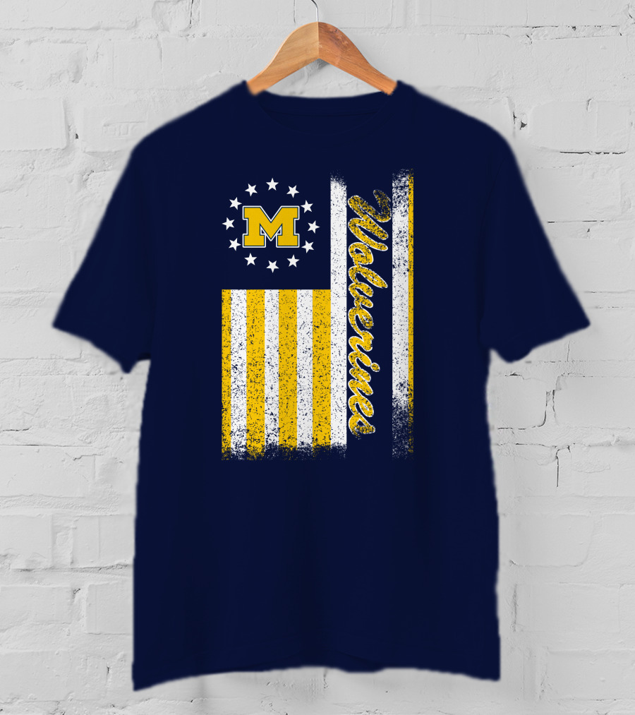 Michigan Wolverines M Logo American Flag Stars Stripes Edition T-Shirt