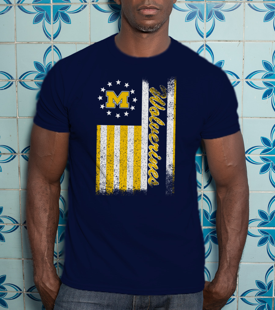 Michigan Wolverines M Logo American Flag Stars Stripes Edition T-Shirt