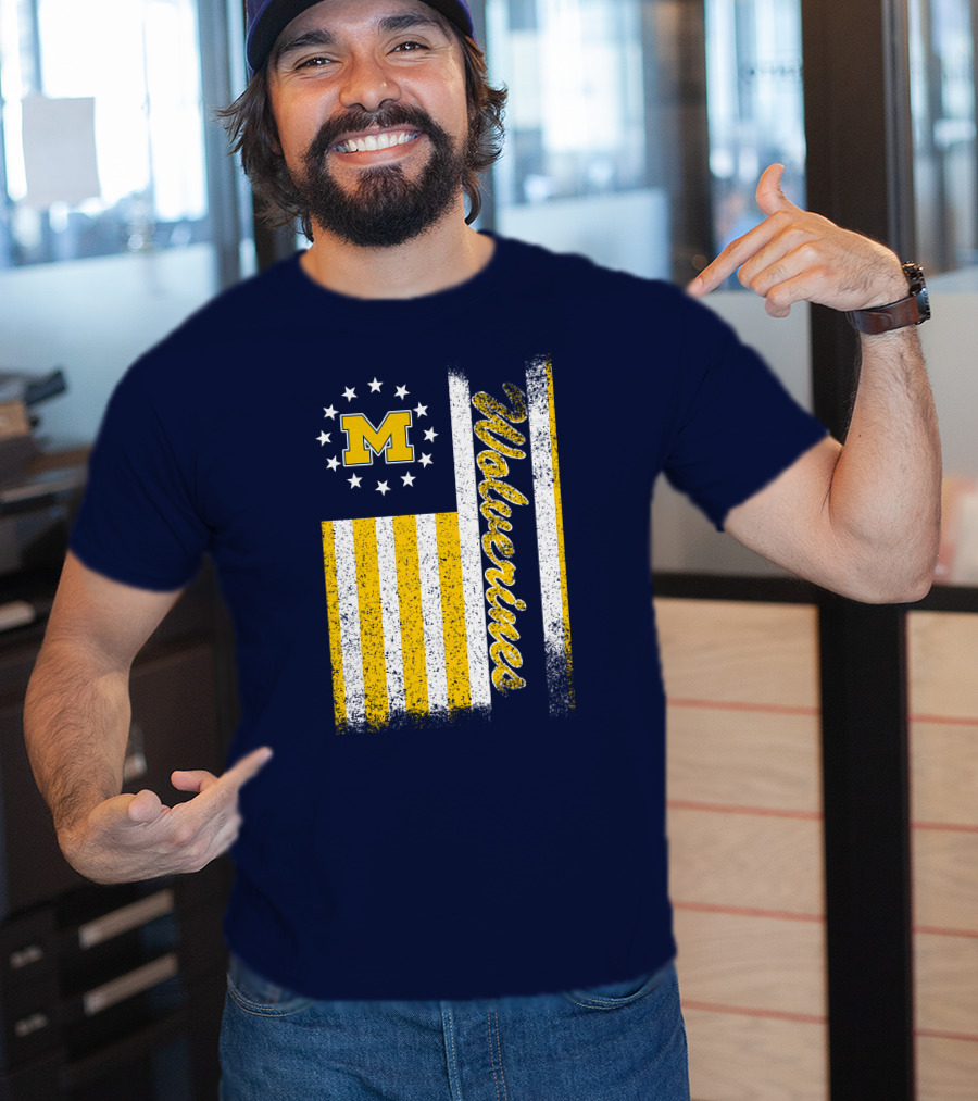 Michigan Wolverines M Logo American Flag Stars Stripes Edition T-Shirt