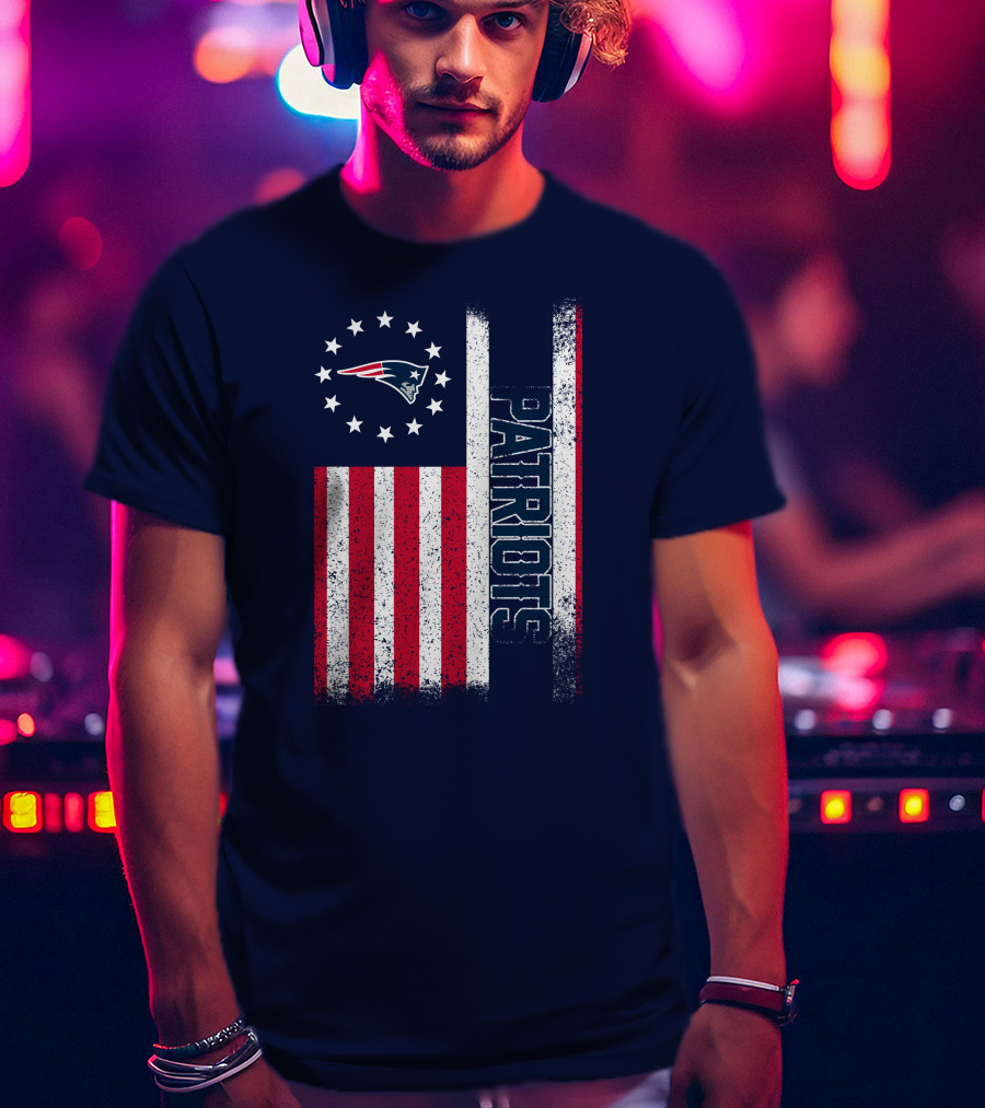 New England Patriots American Flag Patriots Logo Stars And Stripes T-Shirt