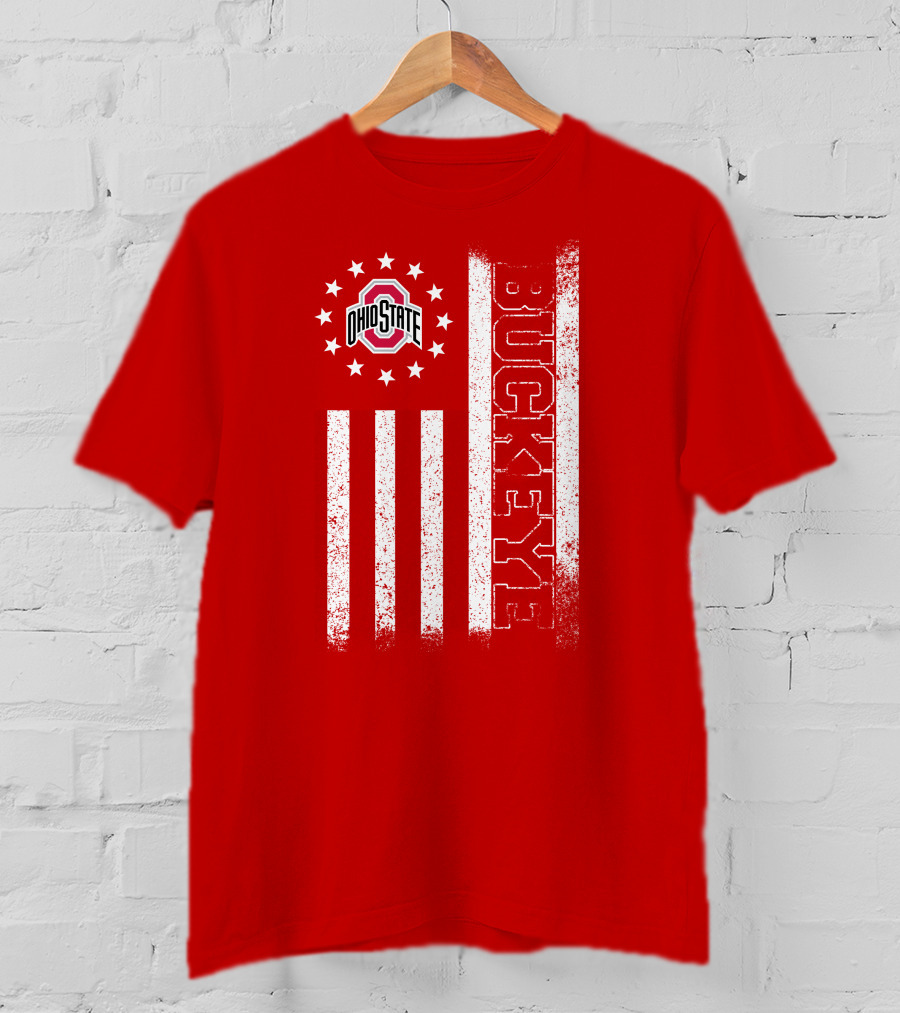 Ohio State Buckeye Stars And Stripes American Flag T-Shirt