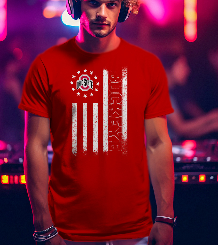 Ohio State Buckeye Stars And Stripes American Flag T-Shirt