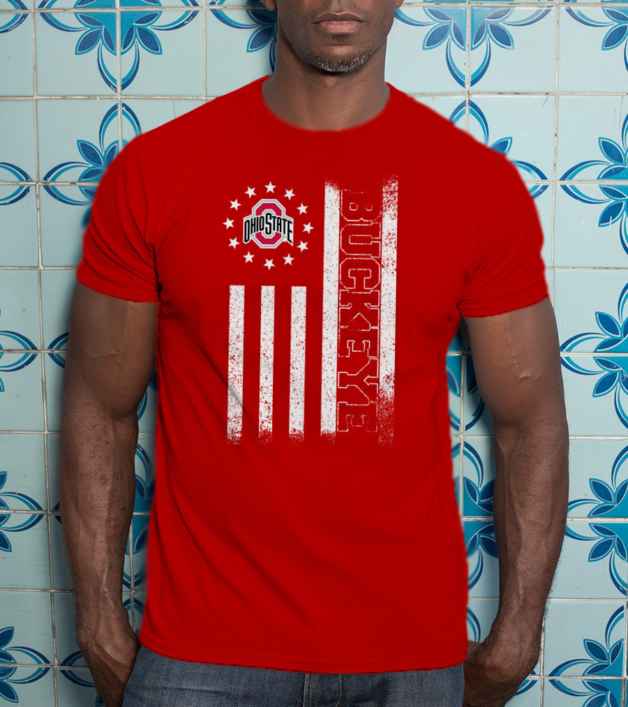 Ohio State Buckeye Stars And Stripes American Flag T-Shirt