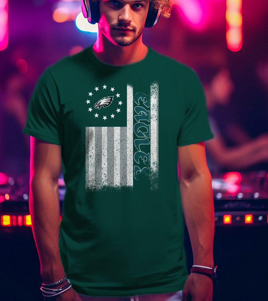 Philadelphia Eagles Stars And Stripes American Flag T-Shirt