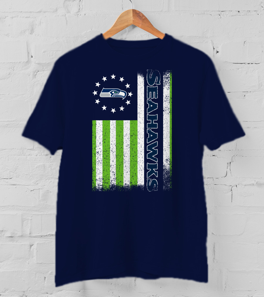 Seattle Seahawks American Flag Green Stripes 12 Stars T-Shirt