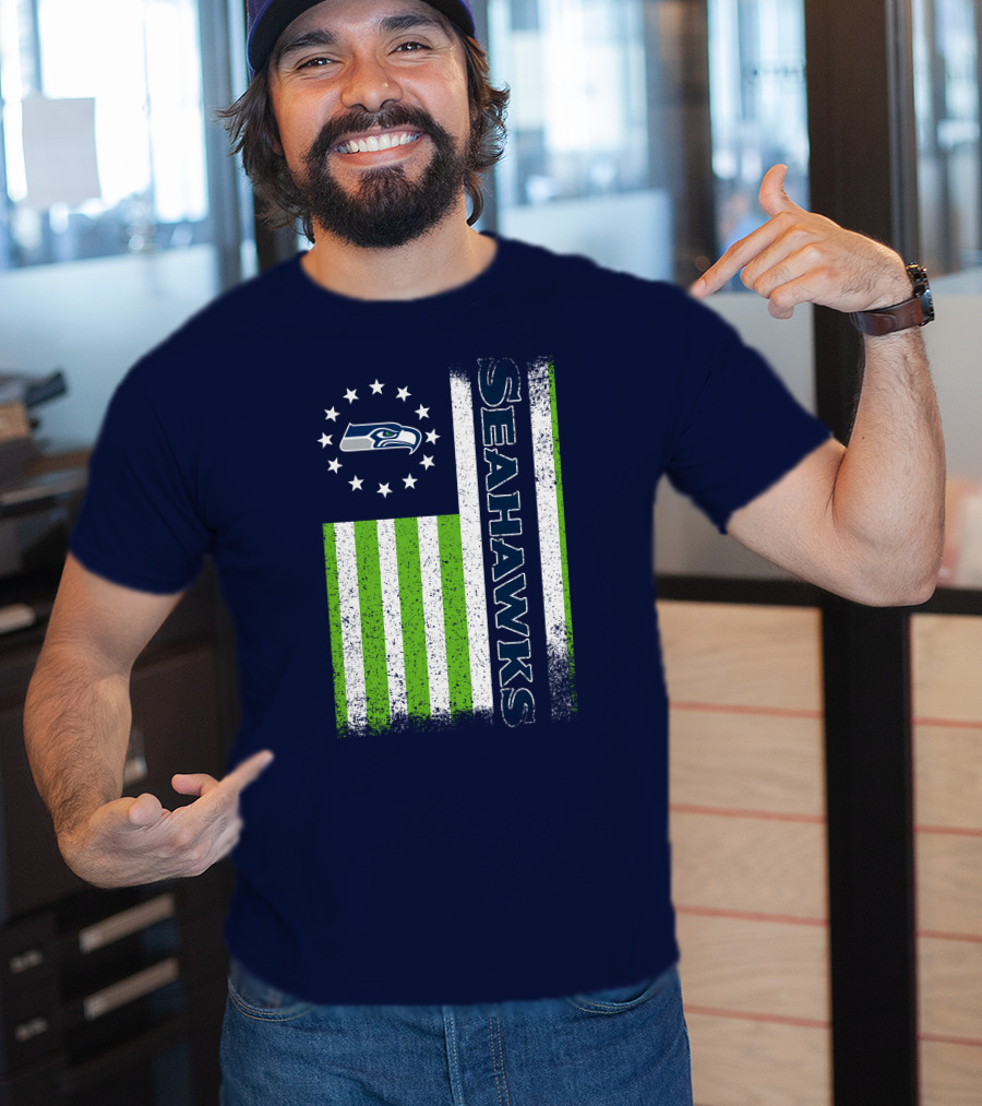 Seattle Seahawks American Flag Green Stripes 12 Stars T-Shirt