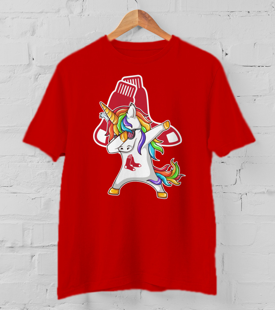 Boston Red Sox Dabbing Unicorn Rainbow Mane Sox T-Shirt