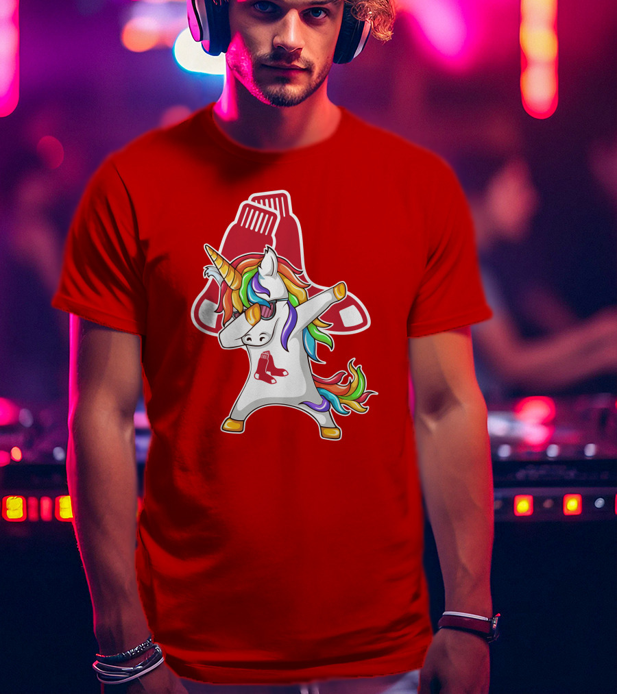 Boston Red Sox Dabbing Unicorn Rainbow Mane Sox T-Shirt