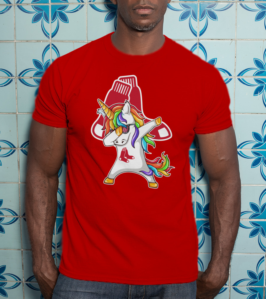 Boston Red Sox Dabbing Unicorn Rainbow Mane Sox T-Shirt