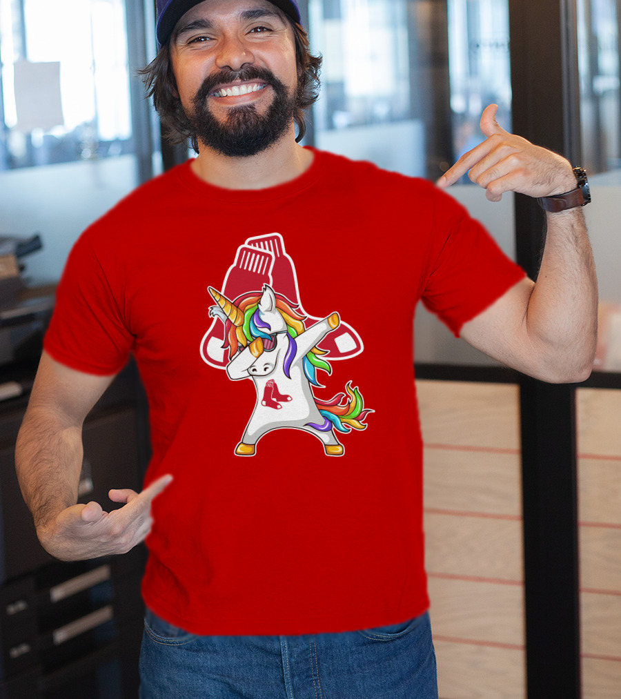 Boston Red Sox Dabbing Unicorn Rainbow Mane Sox T-Shirt