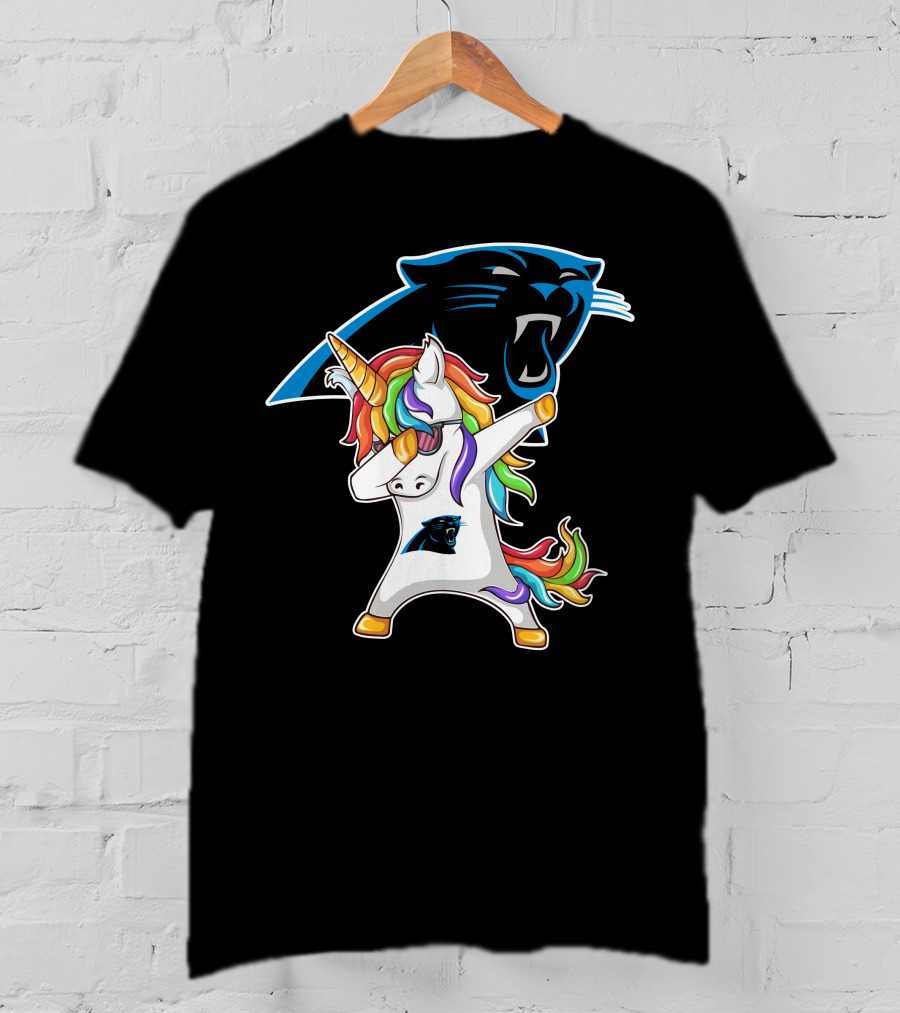 Carolina Panthers Unicorn Dabbing With Team Logo And Rainbow Mane T-Shirt