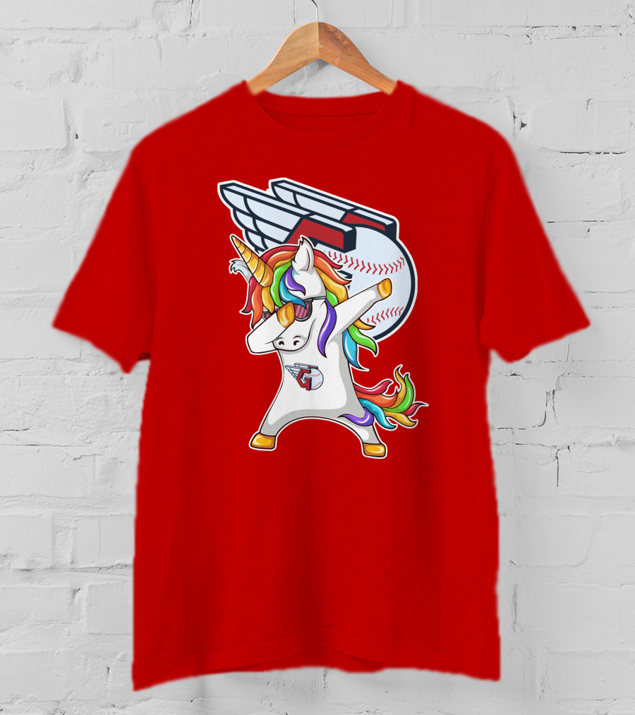 Cleveland Guardians Baseball Unicorn Dabbing With Winged Ball T-Shirt