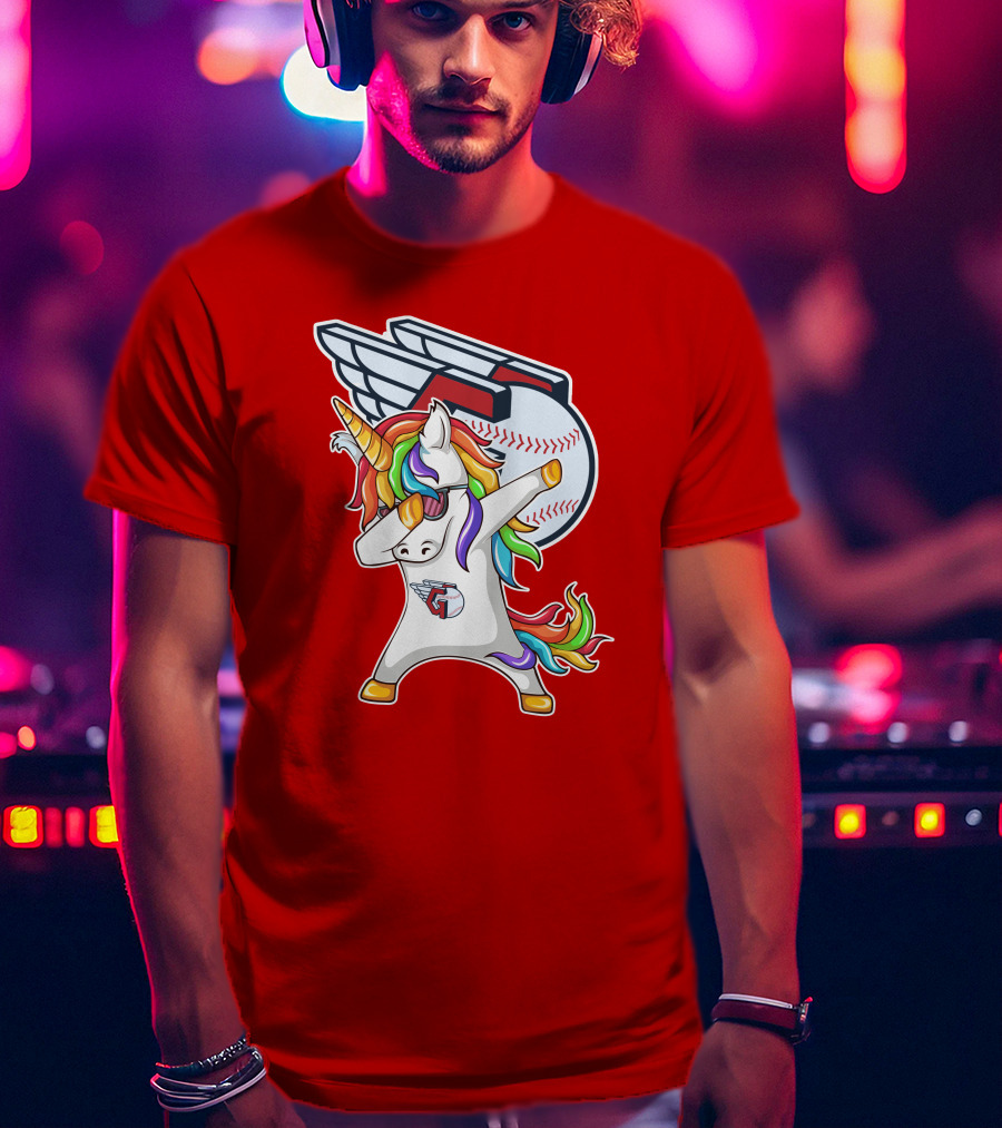 Cleveland Guardians Baseball Unicorn Dabbing With Winged Ball T-Shirt