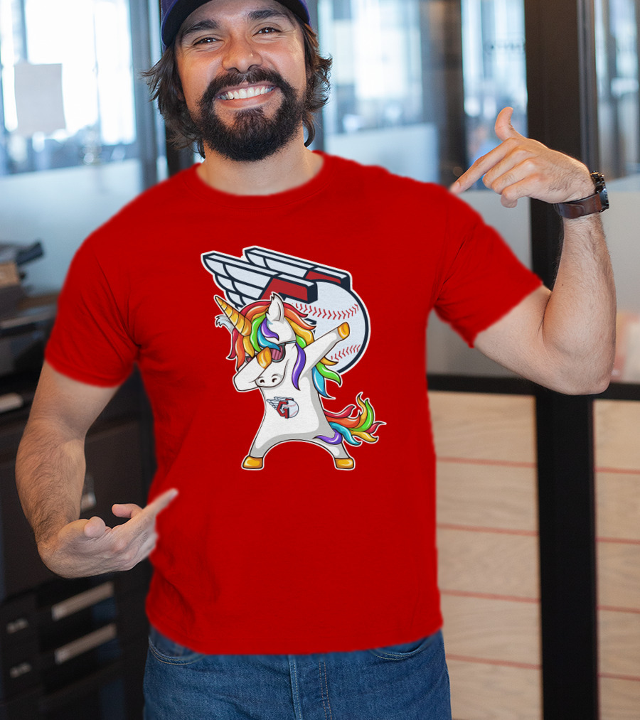 Cleveland Guardians Baseball Unicorn Dabbing With Winged Ball T-Shirt