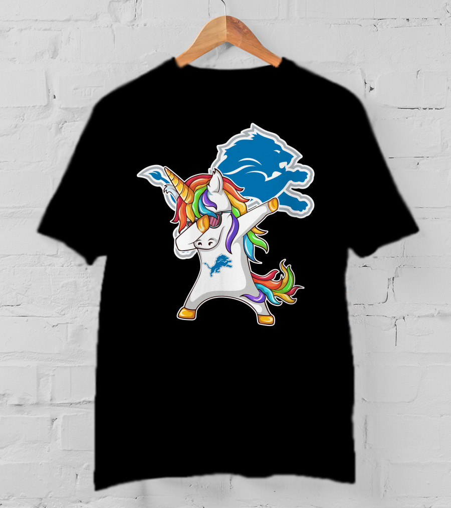 Detroit Lions Rainbow Unicorn Dabbing T-Shirt