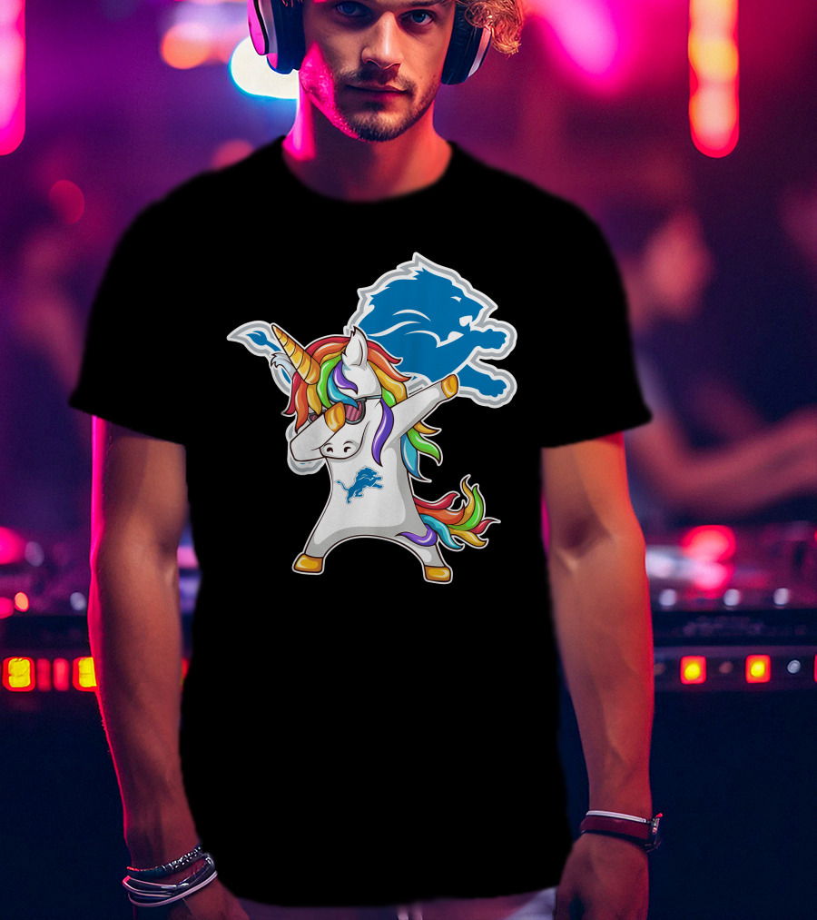 Detroit Lions Rainbow Unicorn Dabbing T-Shirt