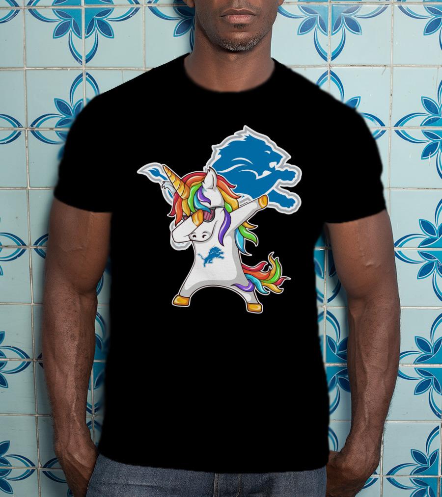 Detroit Lions Rainbow Unicorn Dabbing T-Shirt